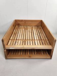 lot 209 image: Bamboo Stackable Desktop Letter Tray Organizer Set of 2
