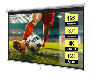 lot 6 image: VIVOHOME 80 Inch 169 Pull Down Projector Screen, HD 4K Retractable Movie Screen for Indoor Home Theater and Office, Manual Projection Screen with Auto Locking (70Wx40H Inch Display Area), White Retails $99