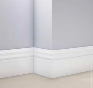 lot 53 image: 5-14 in. x 58 in. x 96 in. Baseboard White Prepainted Waterproof Colonial PVC Moulding (1-Piece)
