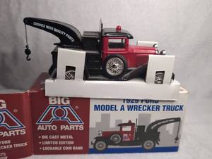 lot 3101 image: Big A Auto Parts 1929 Ford Model A Wrecker Truck Die Cast Coin Bank