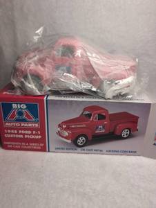 lot 3108 image: Big A Auto Parts 1948 Ford F-1 Custom Pickup Die Cast Coin Bank