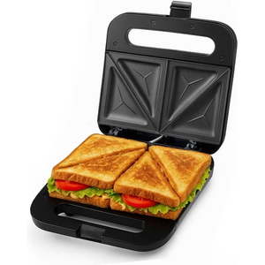 lot 35928 image: OVENTE Electric Sandwich Maker with Non-Stick Plates  Indicator Lights  Cool Touch Handle  Easy to Clean and Store  Perfect for Cooking Breakfast  Grilled Cheese  Tuna Melts and Snacks  Black GPS401B