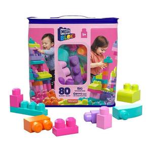 lot 35934 image: MEGA BLOKS Fisher-Price Toy Blocks Big Building Bag with Storage (80 Pieces) for Toddler  Pink