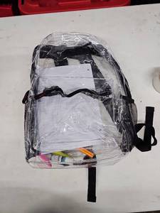 lot 35950 image: Clear Backpack with Miscellaneous School Supplies