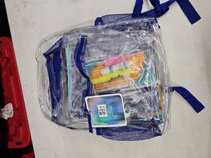 lot 35951 image: Clear backpack with Miscellaneous School Supplies