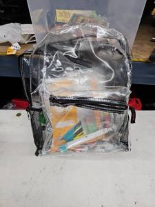 lot 35952 image: Clear backpack with Miscellaneous School Supplies