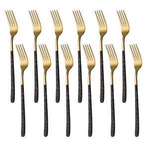 lot 35996 image: Gold Forks, Fork Spoon Set Stainless Steel Silverware, Dinner Fork Set of 4 Pieces, Giant Fork, Salad Forks (Black Dinner Fork  12 Pieces)