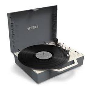 lot 20904 image: Victrola Re-Spin Sustainable Bluetooth Suitcase Record Player in Graphite Grey