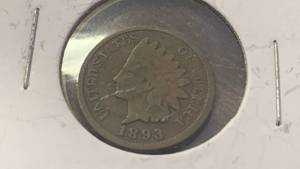 lot 10 image: 1893 Indian Head Cent One Penny Coin RC50