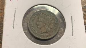lot 14 image: 1903 Indian Head Cent One Penny Coin RC50