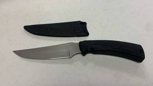 lot 24 image: Buck 470C USA Fixed Blade Knife with Sheath approx 10 inches DP60