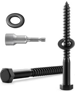lot 555 image: 3 Pieces 12 x 4 Hex Head Lag Screws Bolts with Flat Washers 304 Stainless Steel 18-8 Black Zinc Plated Heavy Duty Lag Screw for Wood