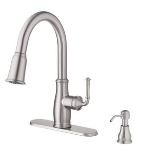 Kagan Stainless Steel 15 in. H Pull Down Sprayer Kitchen Faucet with 360° Swivel Spout-Retail $129