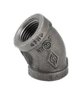 lot 15867 image: 12 in. Black Malleable Iron 45 Degree FPT x FPT Elbow Fitting, Unverified Quantity