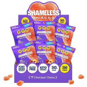 lot 3977 image: Shameless Snacks OMG Peach - Sour Candy & Fruit Snacks, Sour Peach Gummy Candy, Keto Snacks Low Sugar Candy in Bulk, 3g Sugar Gluten Free Vegan for Kids & Adults BB MAY 2027