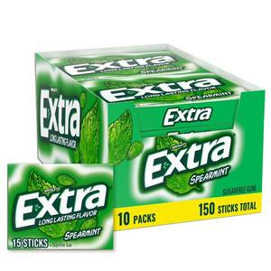 lot 3985 image: Extra Spearmint Sugar Free Chewing Gum Bulk Pack 15 pcs., 10 pk. BB JAN 2026