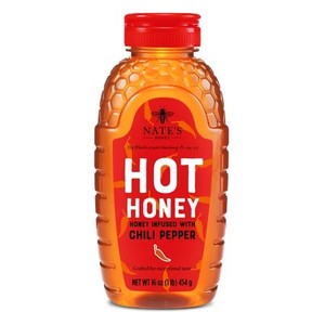lot 4007 image: Nates Hot Honey 100% Pure Honey & Habanero Chili Pepper Flakes, 16 fl oz Gluten-Free Honey. BB FEB 2026