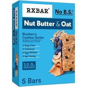 lot 4011 image: RXBAR Nut Butter And Oat Protein Bars, Protein Snacks, Snack Bars, Blueberry Cashew Butter, 9.7oz Box (5 Count) APR 2026