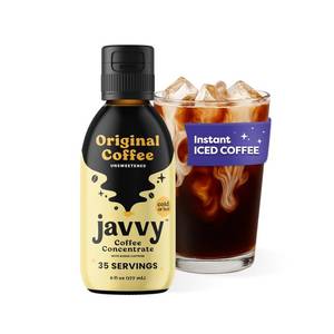 lot 4105 image: Javvy Cold Brew Coffee Concentrate Instant Coffee, Smooth Arabica Iced Coffee & Espresso Concentrate, 35 Servings, Original, 1 Pack. BB MAY 2026