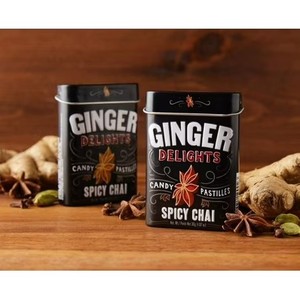 lot 4124 image: Big Sky Ginger Delights Hard Candy, Spicy Chai, 1.07 Ounce Tin - 12 Count Display Box BB MAY 2026