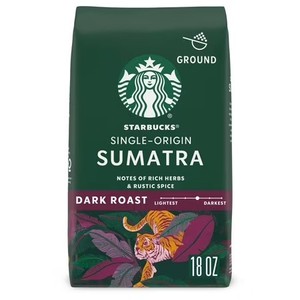 lot 4129 image: Starbucks Arabica Beans Sumatra, Dark Roast, Ground Coffee, 18 oz. APR 2026