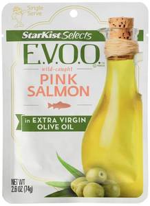 lot 4142 image: Lot of 12, StarKist Selects E.V.O.O. Wild-Caught Pink Salmon - 2.6 oz Pouch BB DEC 2025