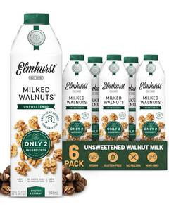 lot 4185 image: Elmhurst 1925 Unsweetened Walnut Milk - 32 Ounce (Pack of 6) Dairy-Free, Gluten-Free, Vegan, Kosher, Shelf Stable Milk Made with Water & Walnuts for Healthier, Simpler Plant-Based Alternatives. APR 2026