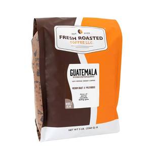 lot 4208 image: Fresh Roasted Coffee, Guatemala Huehuetenango Whole Bean Coffee, Medium Roast, Single-Origin, Kosher, 5 lb (80 oz). BB NOV 2025