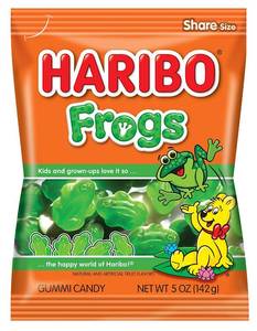 lot 4211 image: Haribo Frogs Gummies 12 Pack Case of 5oz Bags. BB APR 2026