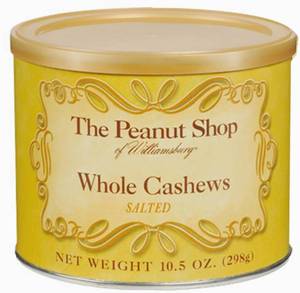 lot 4233 image: Lot of 2 The Peanut Shop of Williamsburg Salted Cashews, 9 oz Tin. BB JAN 2026
