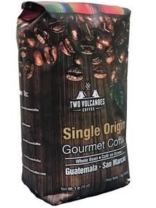 lot 4242 image: Two Volcanoes Coffee - Gourmet Guatemala Whole Bean Medium Roast Single-Origin Coffee. 1 lb.  No printed expiration or best-by date.