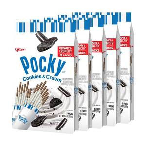 lot 4303 image: Pocky Cookies & Cream Family Size   5 Bags (9 Individually Wrapped Pouches Each) BB AUG 2024