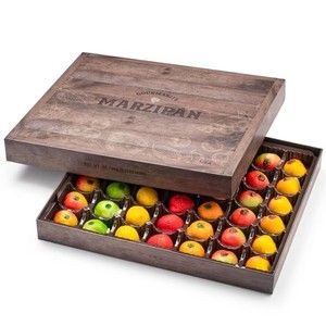 lot 4312 image: Gourmanity Marzipan Candy Gift Box, 42 Delicious Marzipan Fruit Shaped Pieces, Gourmet Candy Sure to Impress, Made in the USA 1.3lb588g  No printed expiration or best-by date.