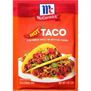 lot 4323 image: McCormick Hot Taco Seasoning Mix, 1 oz (Pack of 12). BB 2025