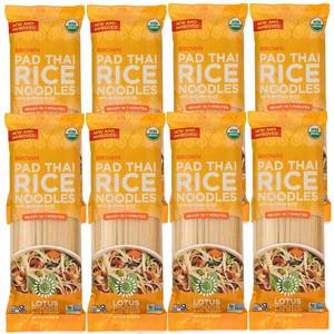 lot 4343 image: Lotus Foods Organic Brown Rice Pad Thai Rice Noodles - Gluten Free Pad Thai, Heirloom Rice Noodles, Authentic Asian Noodles, Rice Noodles Thailand, USDA Organic, Non GMO - 8 Oz (Pack of 8) BB MAR 2025
