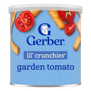 lot 4353 image: Gerber Stage 3 Baby Food Snacks, Garden Tomato Lil Crunchies, Snacks for Babies, Baby Led Feeding, 6-Pack. BB OCT 2026
