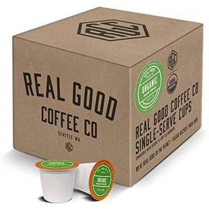 lot 4364 image: Real Good Coffee Company - Single Use Coffee Pods - Organic Dark Roast Coffee - K-Cup Compatible including Keurig 2.0 Brewers - Recyclable Cups and Packaging - 36 Count. BB FEB 2026
