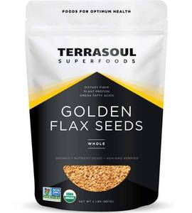 lot 4368 image: Terrasoul Superfoods Organic Golden Flax Seeds, 2 Lbs - Fiber  Protein  Omega Fats. BB MAR 2027