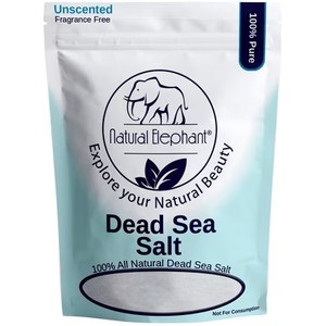 lot 4370 image: Natural Elephant Dead Sea Salt for Soaking & Bathing  5 Pound Bag (80oz)  Fine Grain  100% Natural and Pure.  No printed expiration or best-by date.