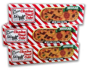 lot 4378 image: Claxton Fruit Cake   3-Lb. Regular Recipe  Old Fashioned Holiday Fruitcake Packed in Signature Claxton Individual Gift Cartons  A Traditional Holiday Favorite 3 Pack. BB JUN 2026