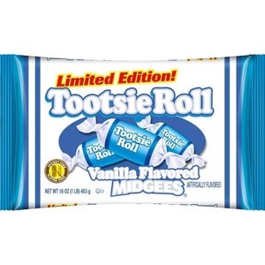 lot 4395 image: Lot of 2, Tootsie Roll Halloween Vanilla Midgees Bag - 16oz.  No printed expiration or best-by date.