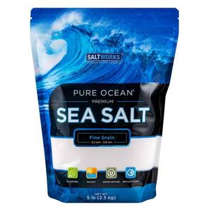 lot 4417 image: SaltWorks Pure Ocean Sea Salt, Fine Grain, 5 Pound Bag. BB DEC 2032
