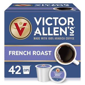 lot 4458 image: Victor Allens Coffee French Roast, Dark Roast, 42 Count, Single Serve Coffee Pods for Keurig K-Cup Brewers. BB FEB 2028