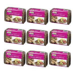 lot 4474 image: Mestemacher Vegan Bread, 10.5 Oz - Authentic German Whole Grain Bread  Plant Based, High Fiber, Dense European Bread, Non-GMO, Ready to Eat, Long Shelf Life (Pack of 9). BB AUG 2026 Retail $50