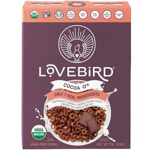 lot 4495 image: Lot of 3, Lovebird, Organic Grain-Free Cocoa Cereal, 7 Ounce. BB MAR 2026
