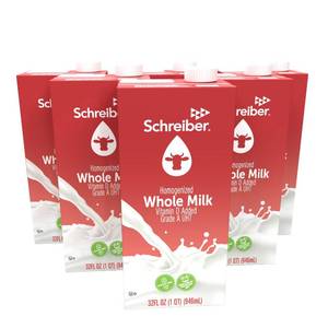 lot 4505 image: Schreiber Whole Milk, Shelf Stable Milk, Low Fat with Vitamin A & D, 32 oz (6 Pack). BB JUN 2026