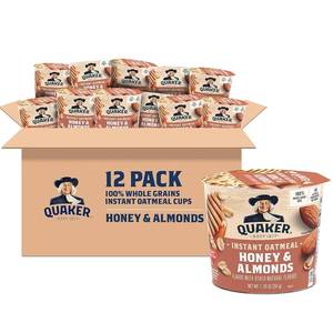 lot 4508 image: Quaker Instant Oatmeal Express Cups, Honey & Almonds, 1.76 Ounce (Pack of 12). BB MAR 2026