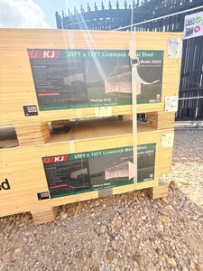 lot 114 image: 25ft x 12ft unused Livestock Metal Shed Model K2512