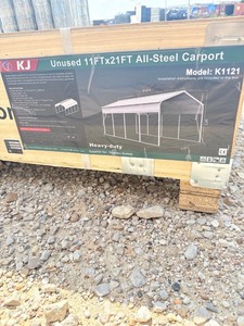 lot 119 image: Unused Steel Carport Kit 11FT x 21FT Model K1121