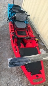 lot 624 image: Lifetime Tamarack Angler 100 Fishing Kayak Red Blue 2-Pack with Paddles